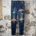 Amiri MX1 Orange Suede Dark Blue Denim Jeans 36