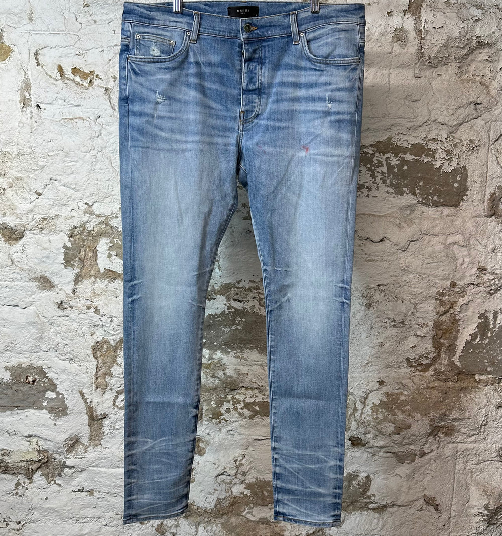 Amiri Plain Blue Perfect Indigo Denim Jeans Sz 38 (Stained)