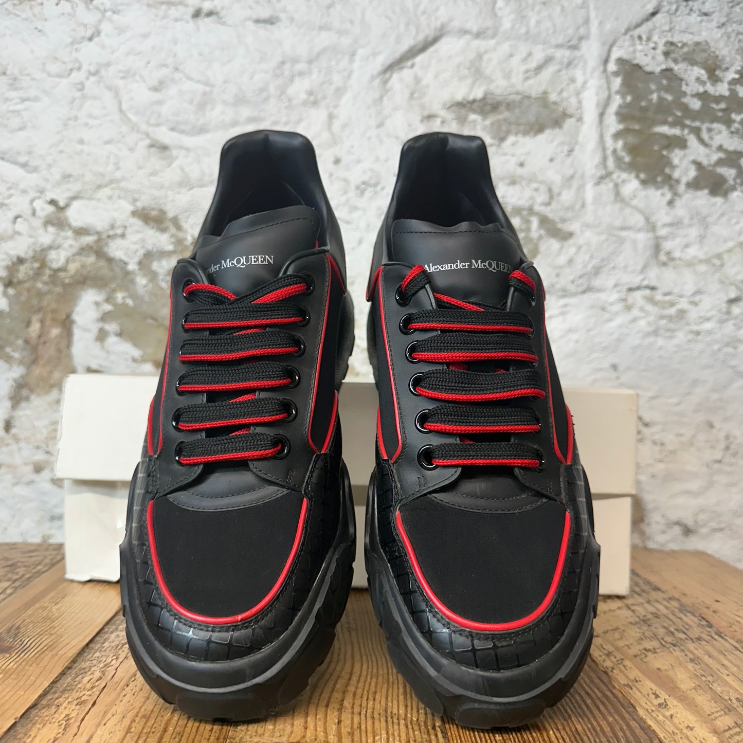 Alexander Mcqueen Black Red Nappa Joey Sneaker Sz 10.5 (43.5)