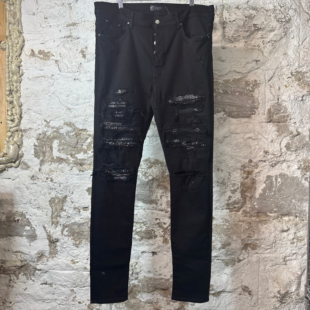 Amiri MX1 Black Paisley Thrasher Black Denim Jeans Sz 38