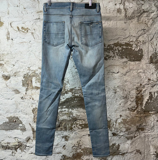 Amiri Mx1 Grey Paisley Blue Denim Jeans Sz 30