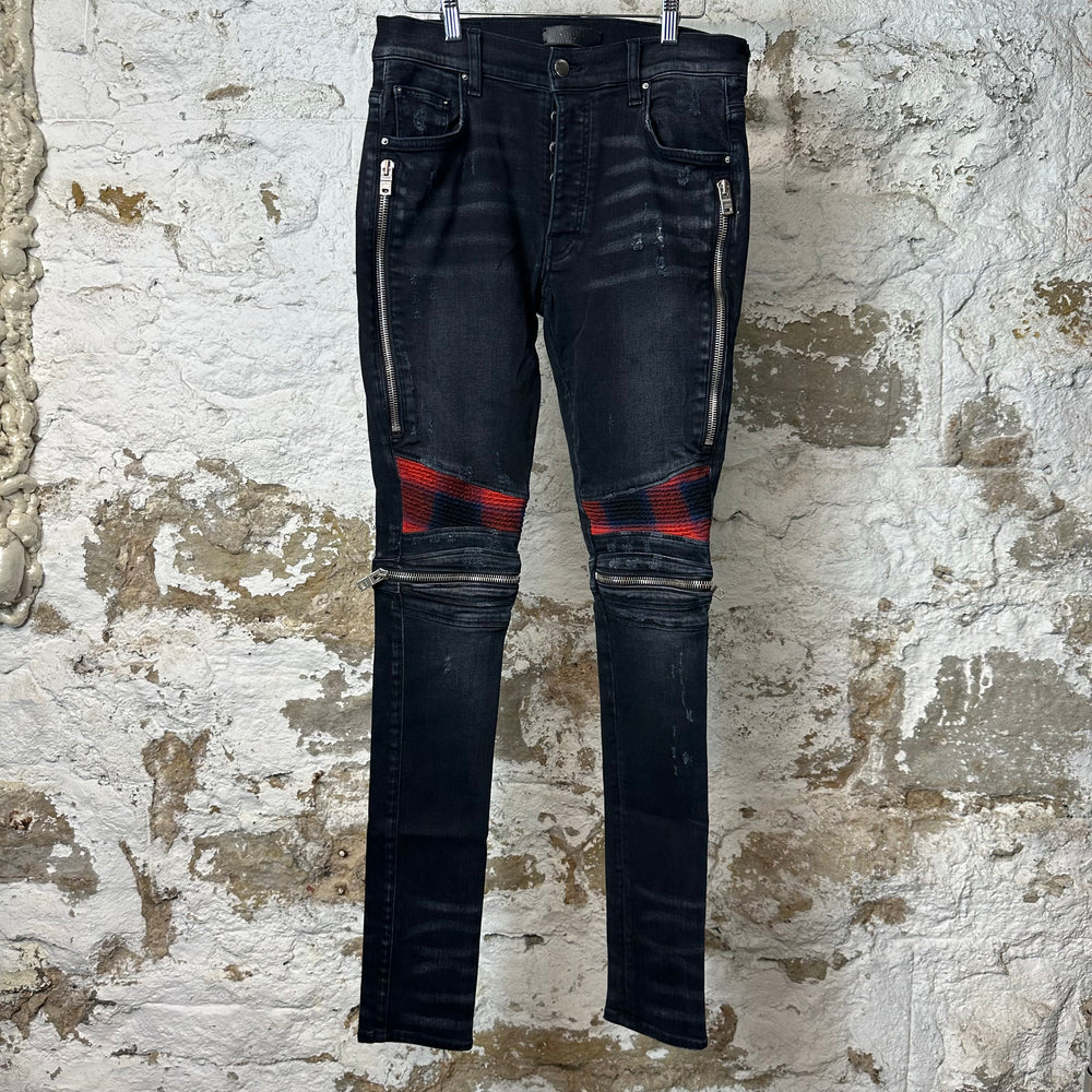 Amiri MX2 Red Navy Patch Black Denim Jeans Sz 30