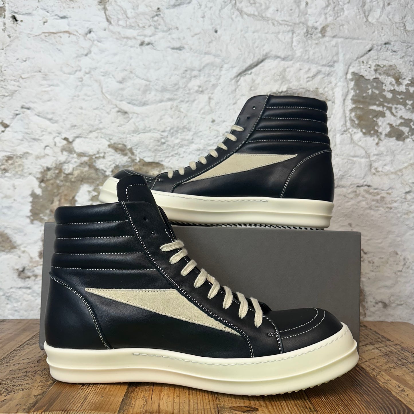 RIck Owens High Vintage Black Leather Milk Sneaker Sz 13 (46) DS
