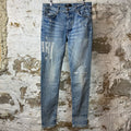 Amiri Distressed Side Spell Blue Denim Jeans Sz 34