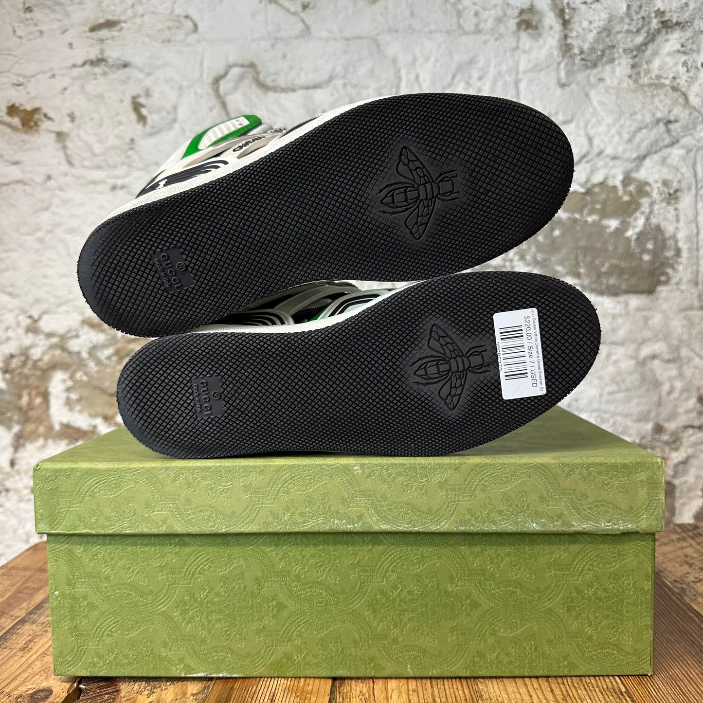 Gucci Basket White Demetra Green Sneaker Sz 7