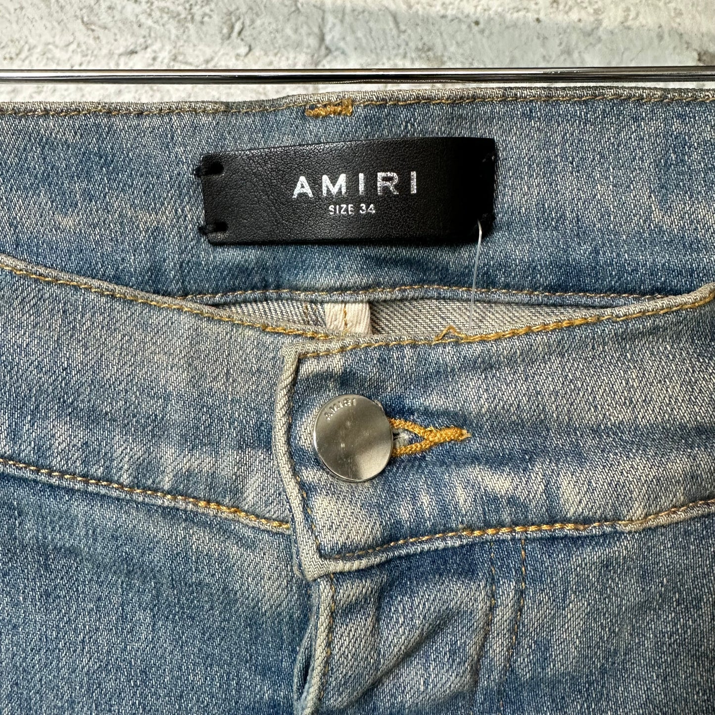 Amiri White Varsity 22 Patch Blue Denim Jeans Sz 34