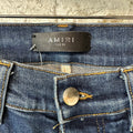 Amiri MX1 Black Leather Dark Blue Denim Jeans Sz 30