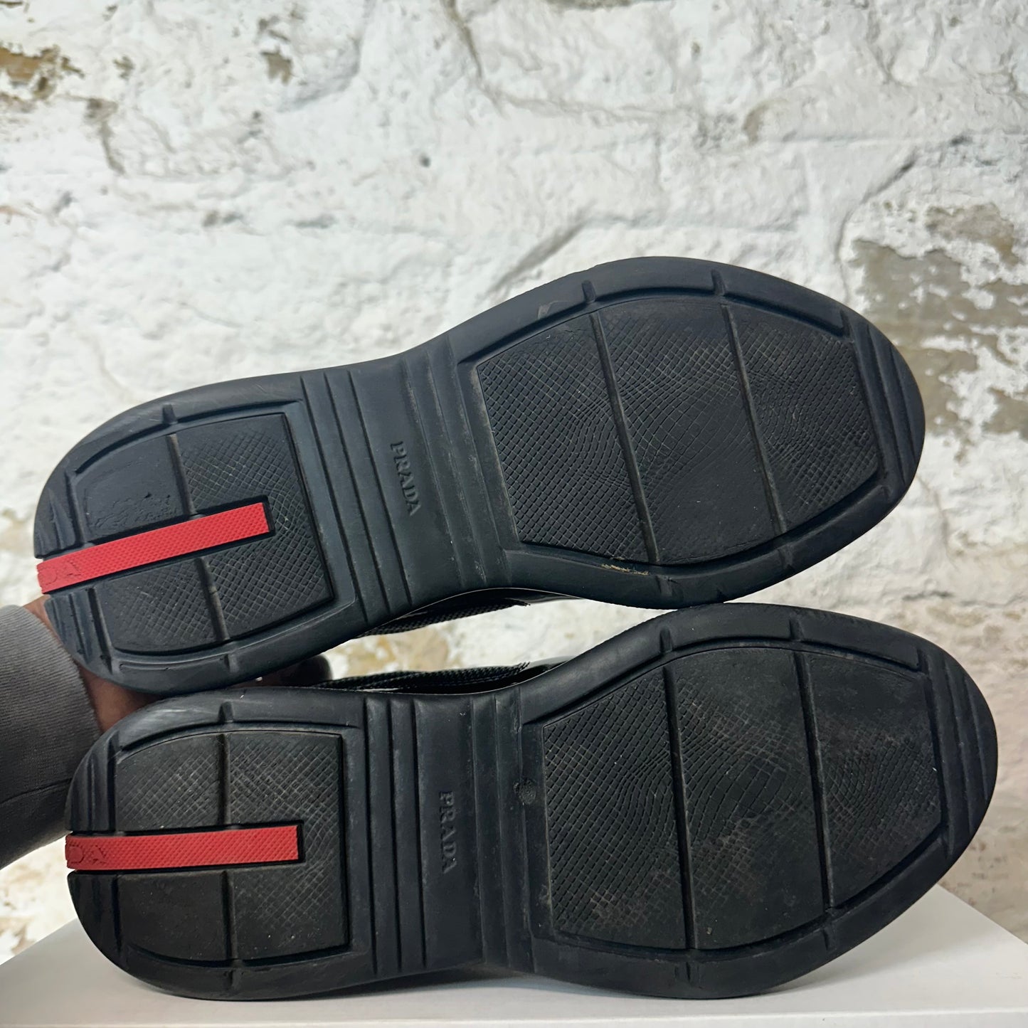 Prada Americas Cup Triple Black Patent Sneaker Sz 8.5