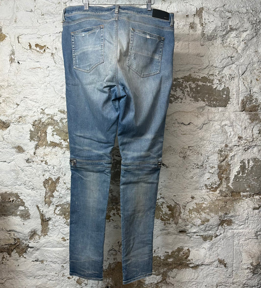 Amiri MX2 Multicolor Flannel Blue Denim Jeans Sz 40