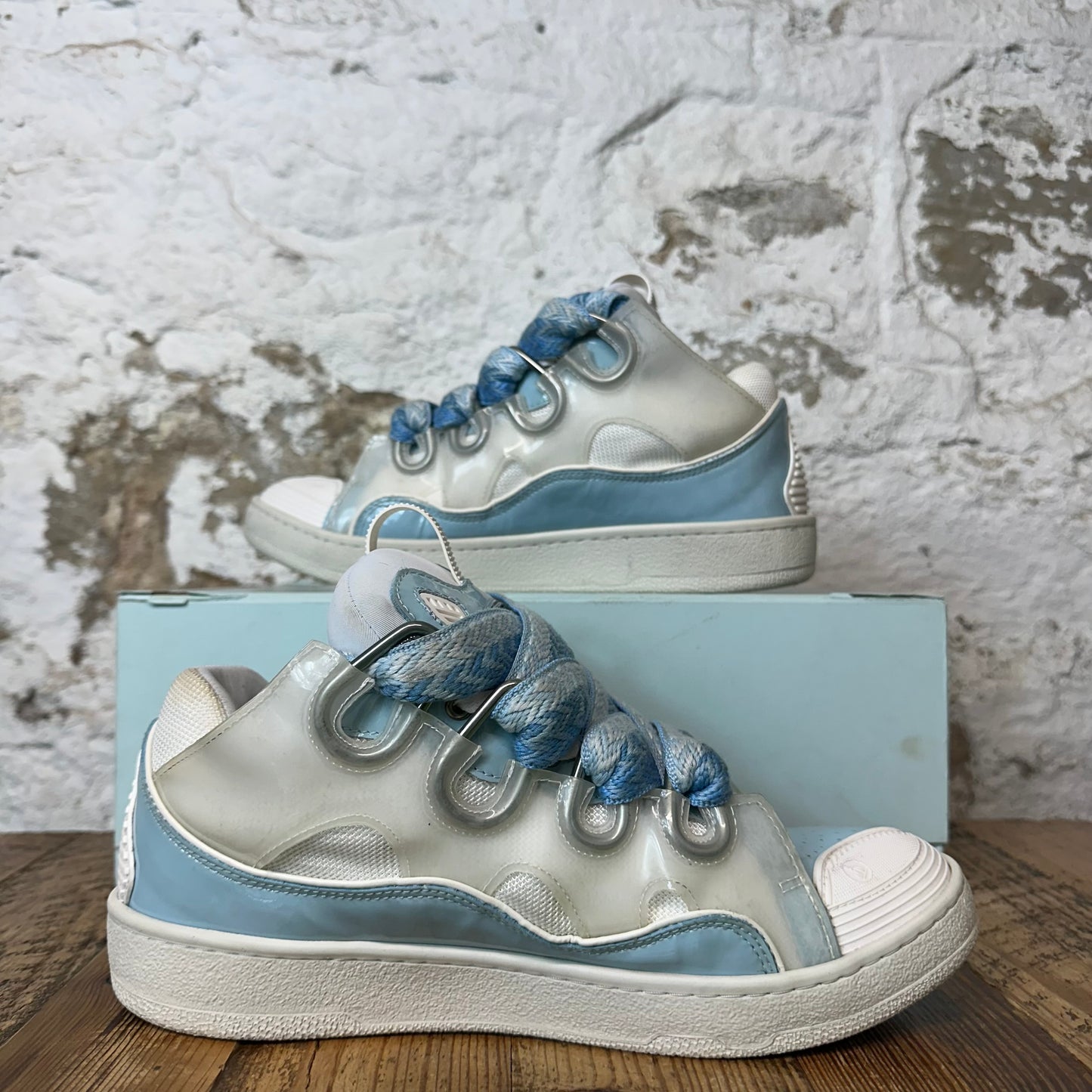 Lanvin Curb Light Blue Lace Clear White Blue Sneaker Sz 9 (42)