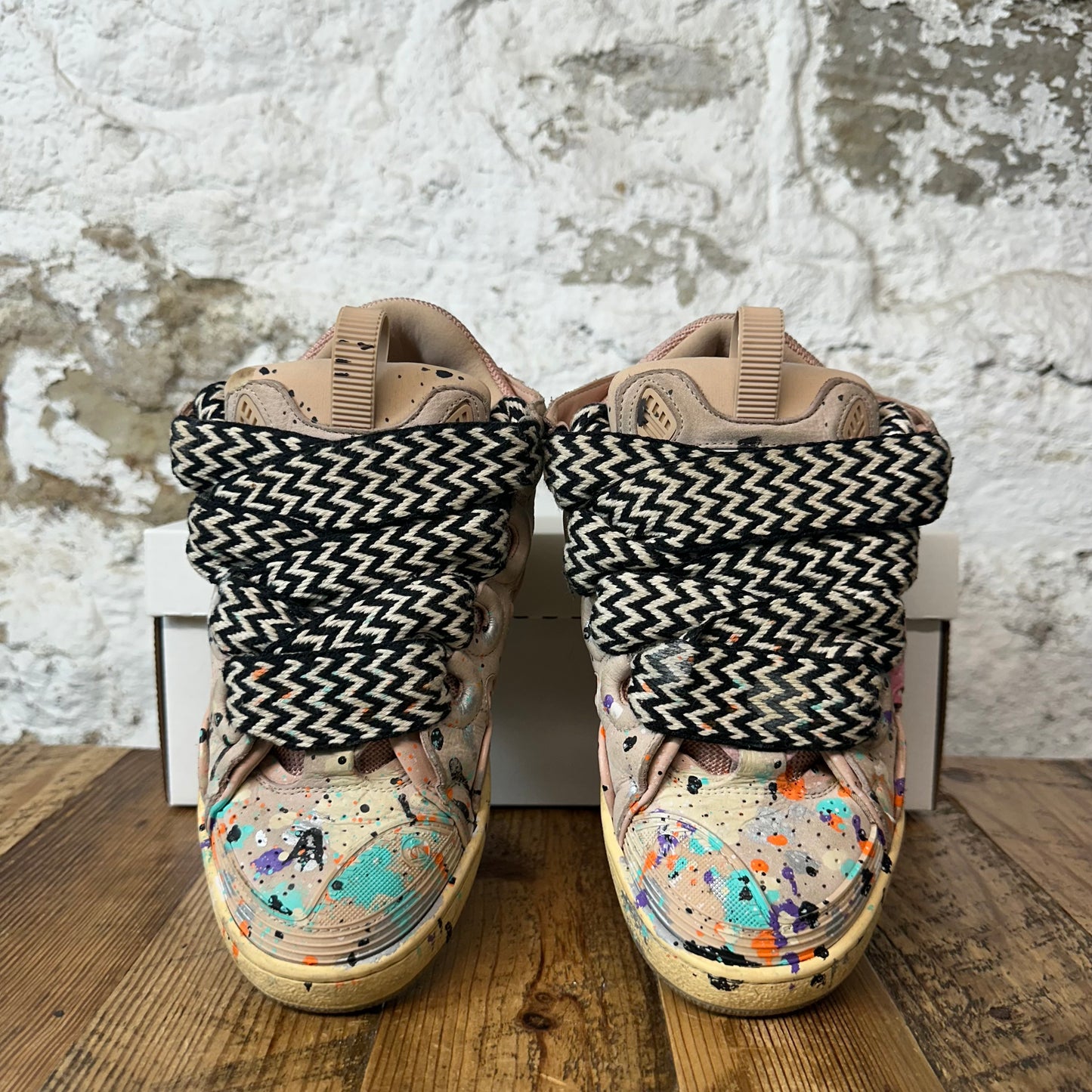 Lanvin Curb Black White Lace Paint Splatter Pink Sneaker Sz 4.5 (36) No Box