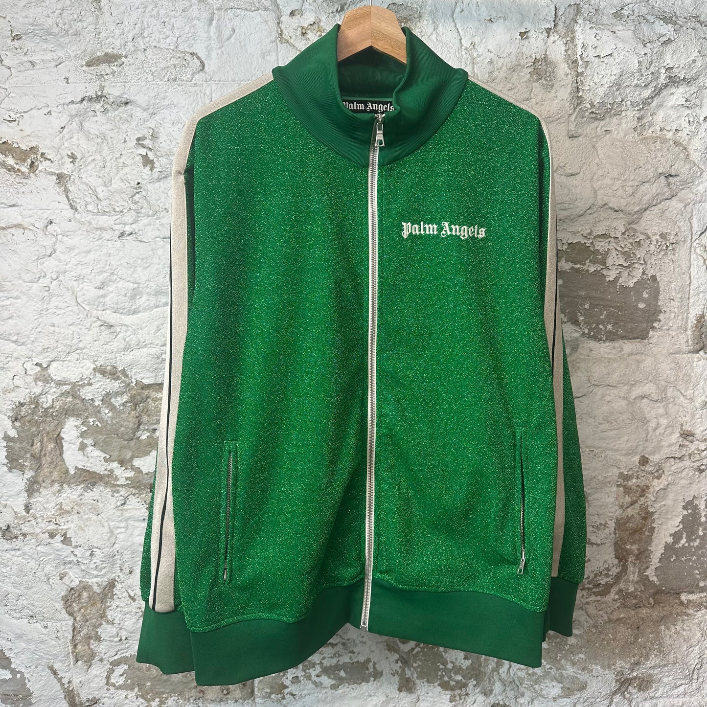 Palm Angels Green Glitter Track Jacket Sz XXL