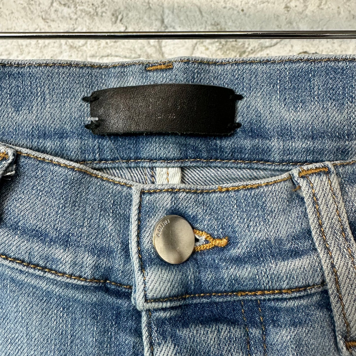 Amiri MX1 Cracked Orange Blue Denim Jeans Sz 28