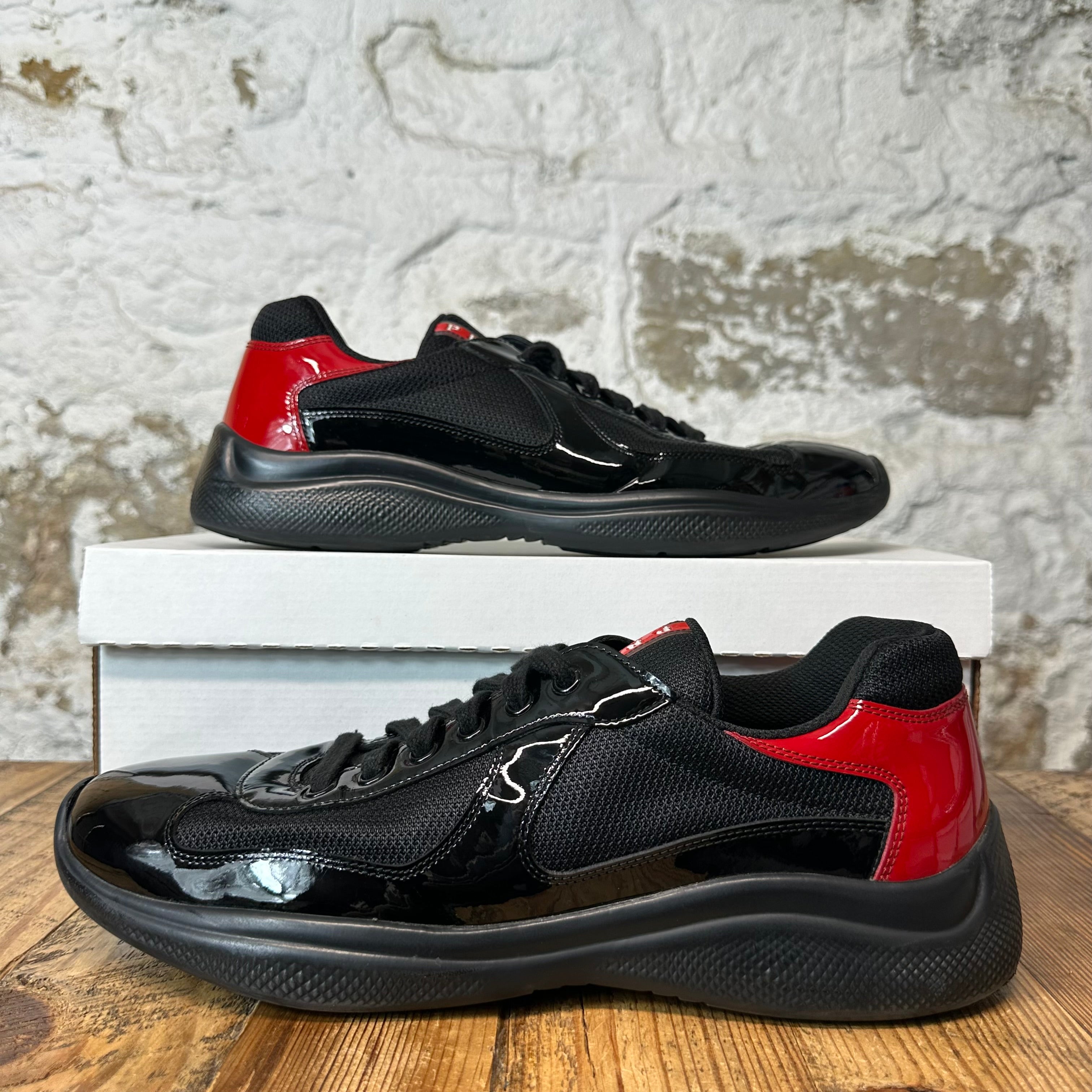 Prada Americas Cup Black Red Patent Sneaker Sz 10.5