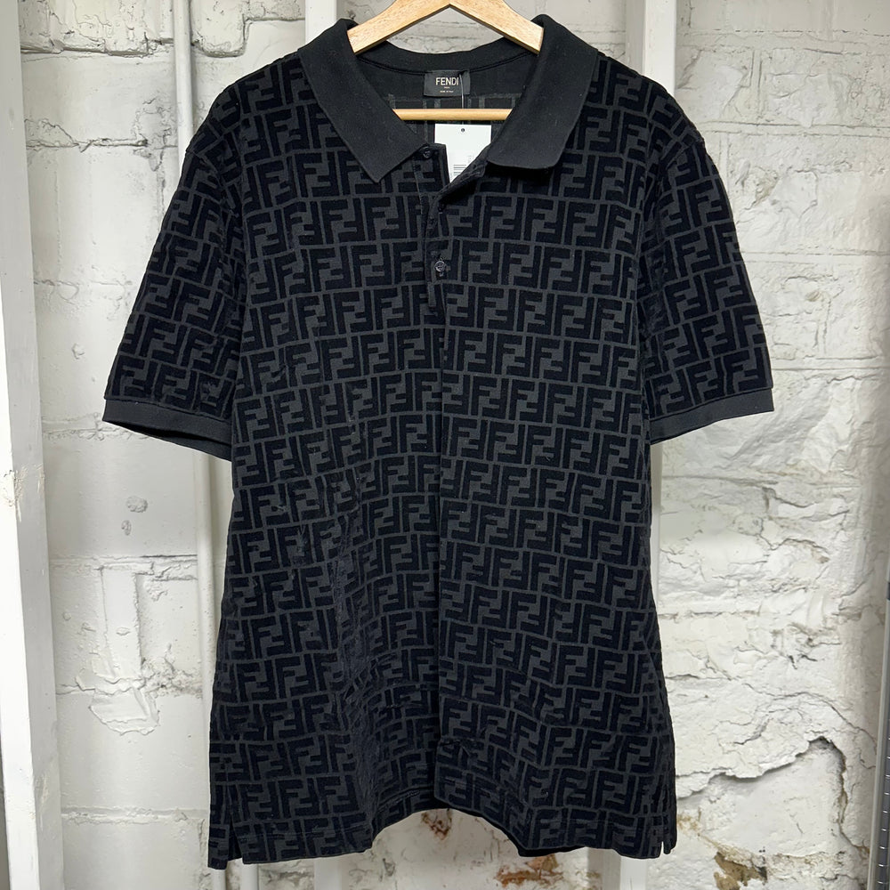 Fendi Velour FF Logo Black T-Shirt Sz XXXL (Fits XL)