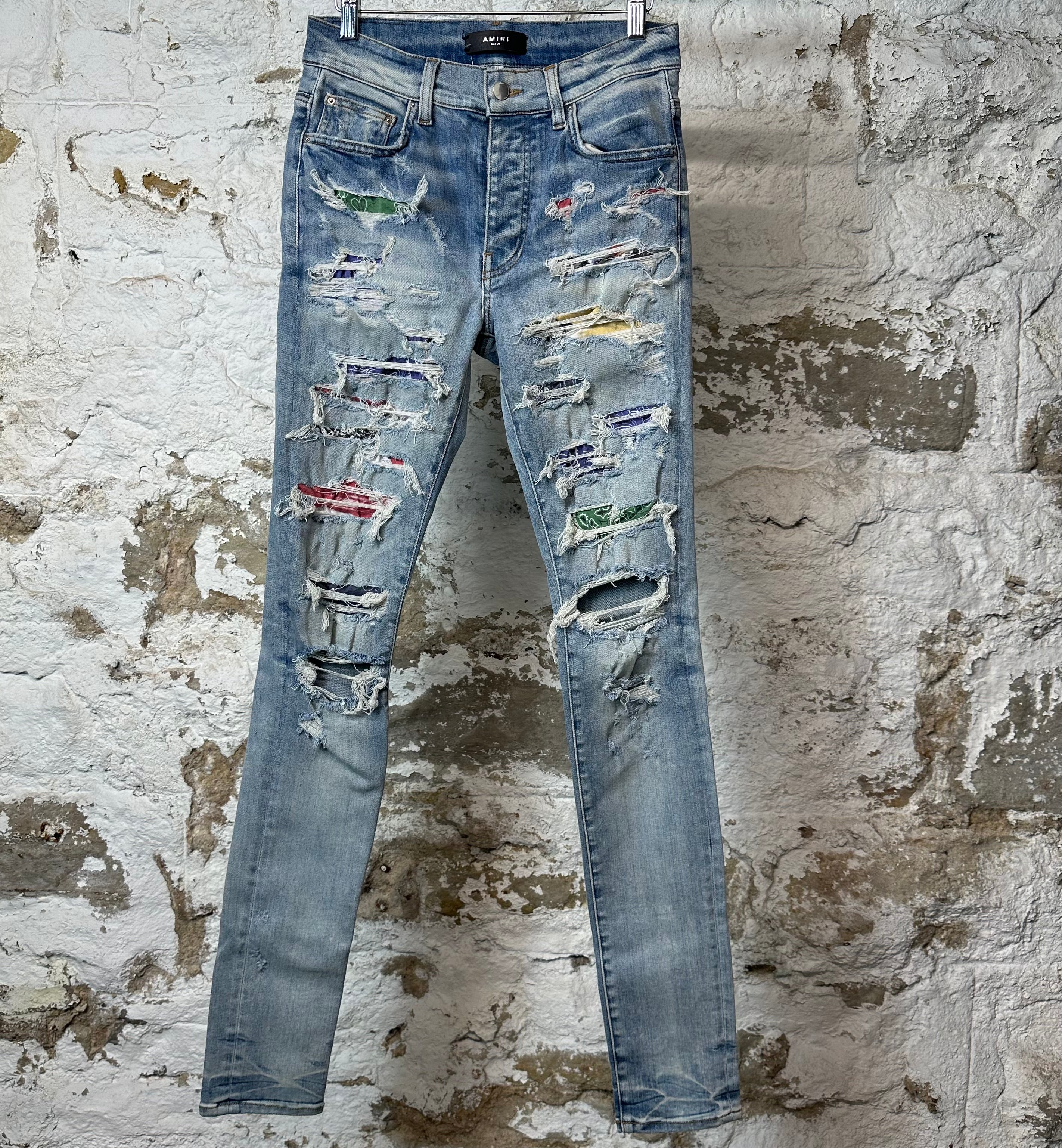Amiri Multicolor Paisley Blue Denim Jeans Sz 29