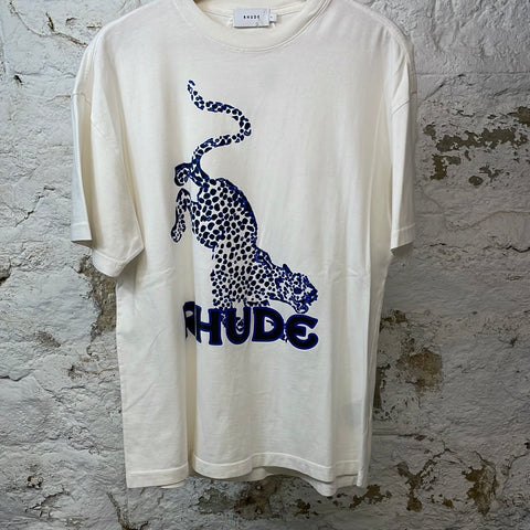 Rhude Blue Leopard T-shirt White Sz S