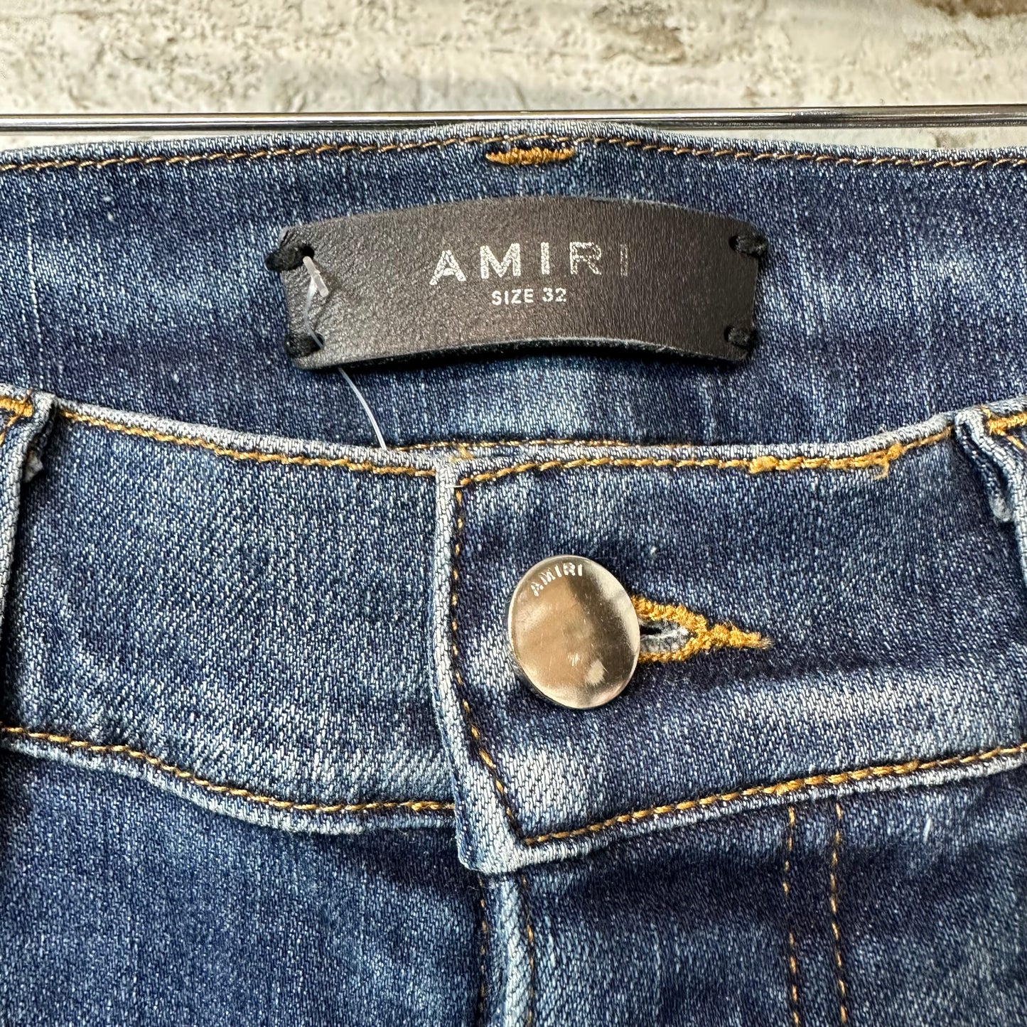Amiri MX1 Bordeaux Suede Dark Blue Denim Jeans Sz 32