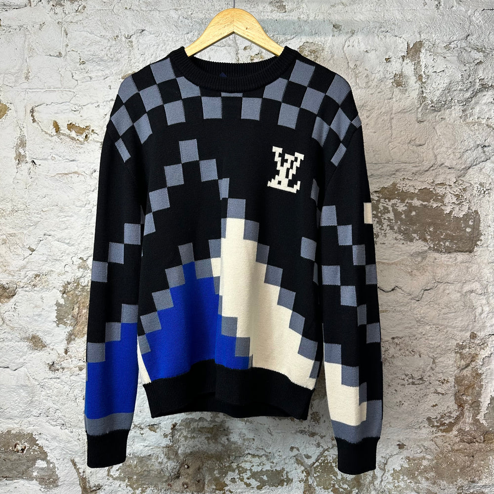 Louis Vuitton Black Blue Pixel Sweater Sz S
