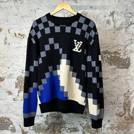 Louis Vuitton Black Blue Pixel Sweater Sz S