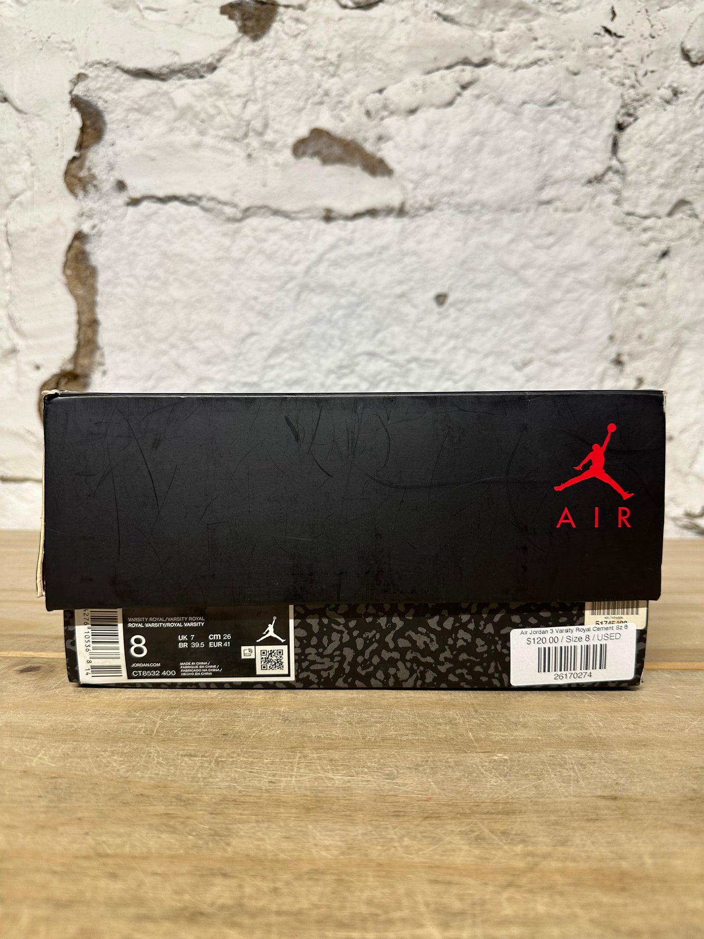 Air Jordan 3 Varsity Royal Cement Sz 8