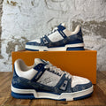 Louis Vuitton Blue Denim Monogram White Trainer Sneaker Sz 8.5 (7LV)