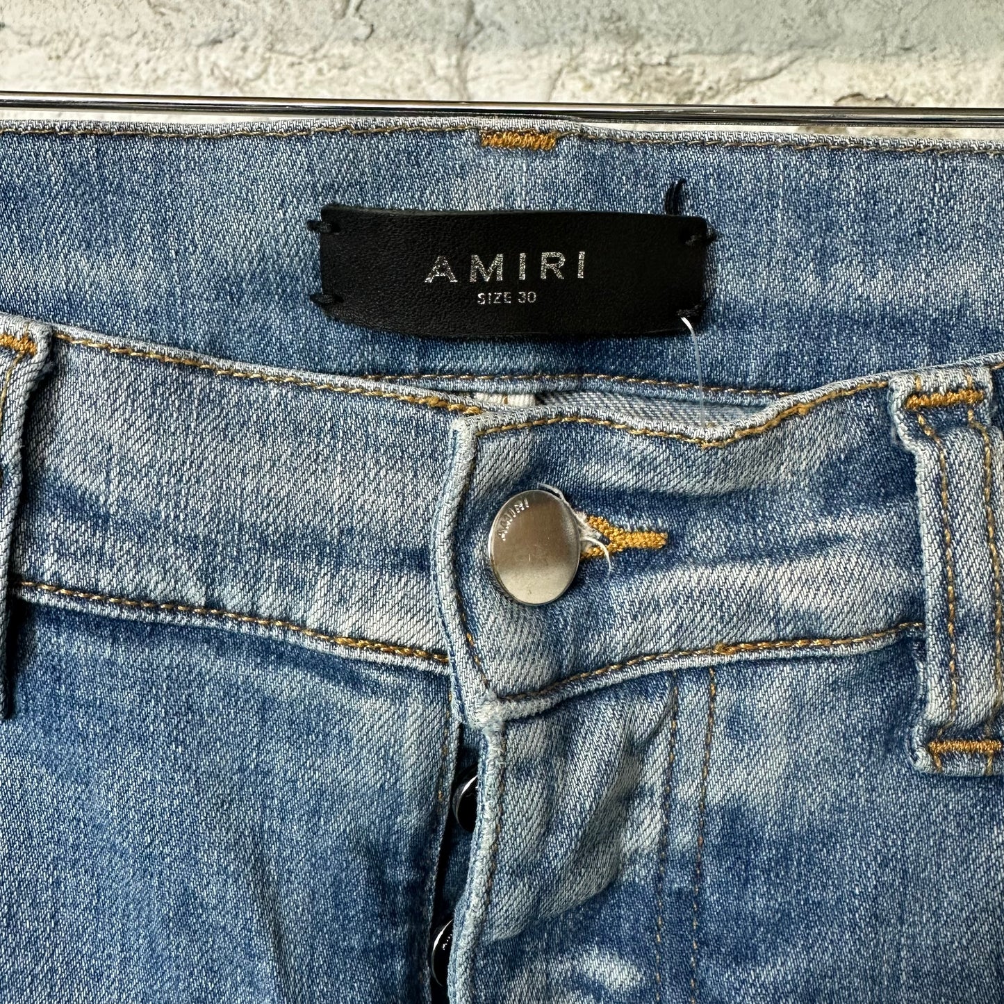 Amiri MX1 Cream Suede Blue Denim Jeans Sz 30