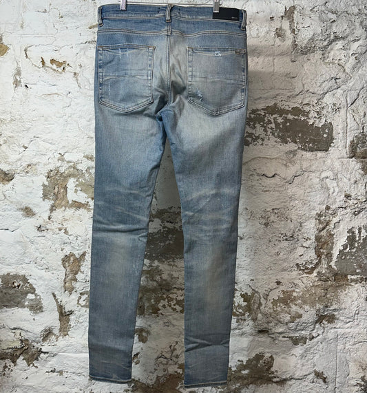 Amiri MX1 Pink Suede Blue Denim Jeans Sz 34