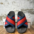 Gucci Blue Red Strap Black Rubber Slide Sz 9