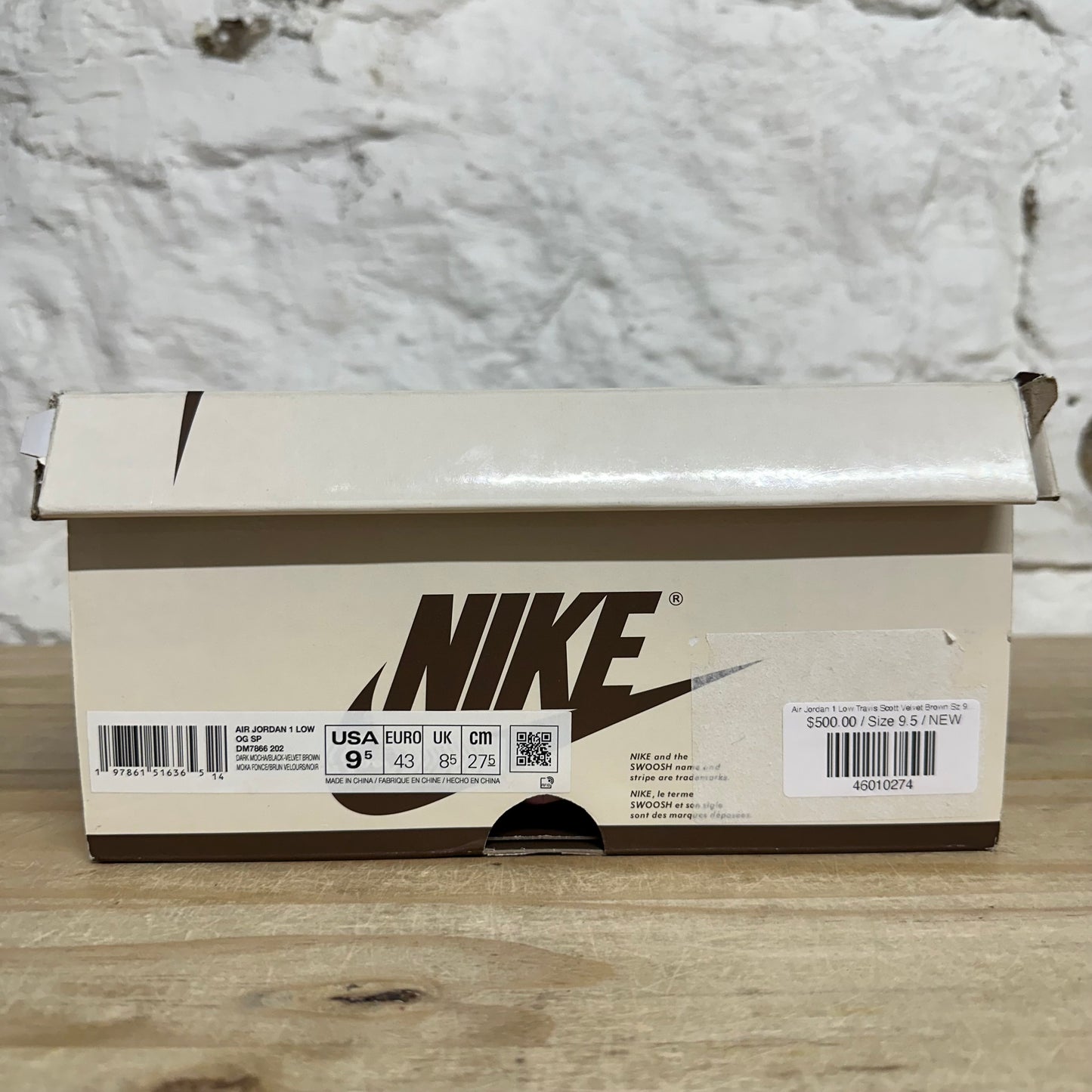 Air Jordan 1 Low Travis Scott Velvet Brown Sz 9.5 DS