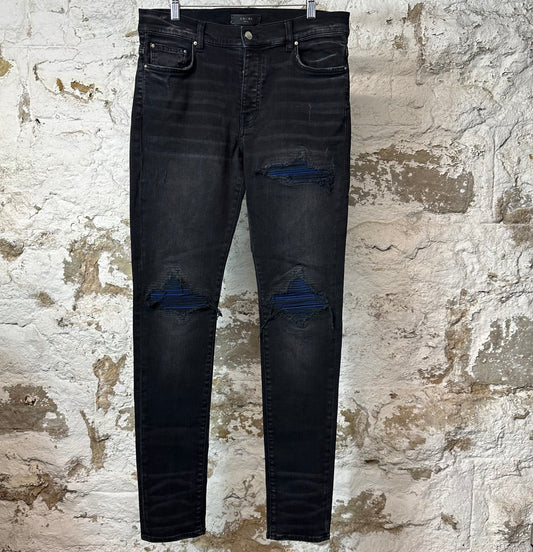 Amiri MX1 Blue Suede Black Denim Jeans Sz 33