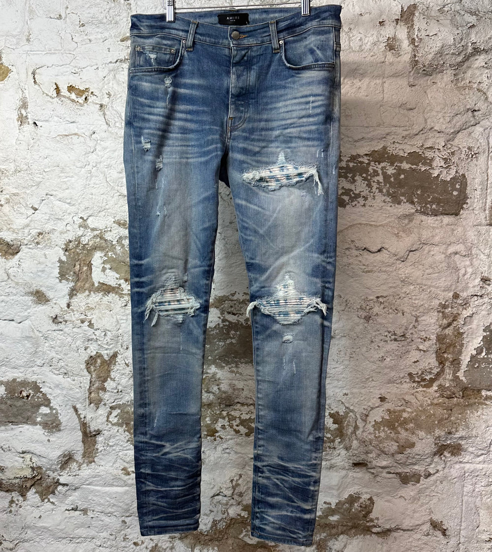 Amiri MX1 Sky Blue Cream Blue Denim Jeans Sz 34