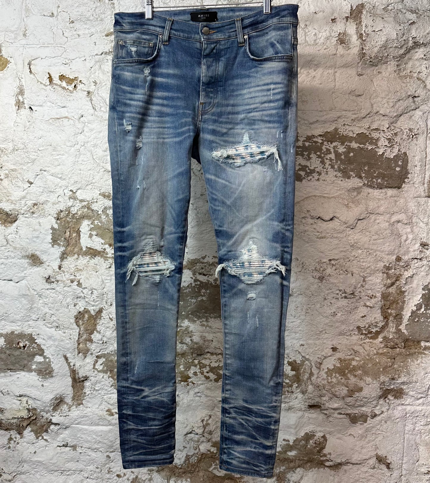 Amiri MX1 Sky Blue Cream Blue Denim Jeans Sz 34