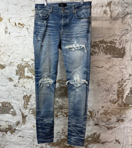 Amiri MX1 Sky Blue Cream Blue Denim Jeans Sz 34
