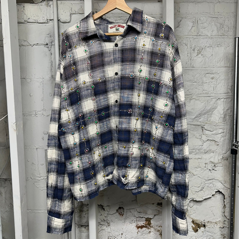 Vale Forever Sky Gems Navy Flannel Long Sleeve T-Shirt Sz XL
