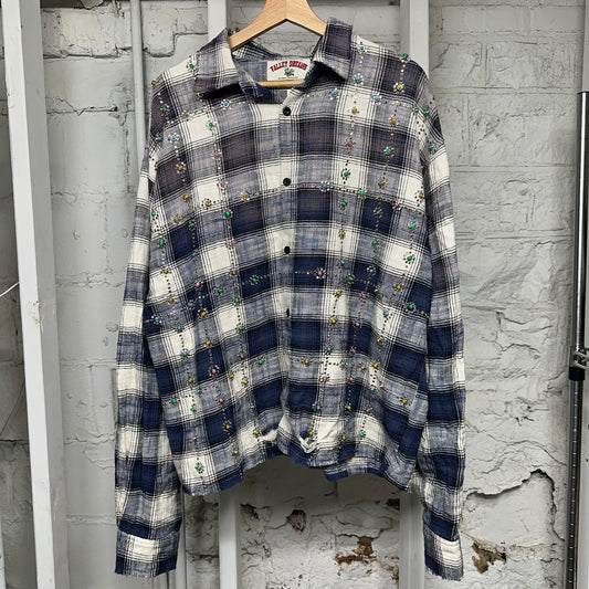 Vale Forever Sky Gems Navy Flannel Long Sleeve T-Shirt Sz XL