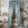 Amiri MX1 Pink Paisley Blue Denim Jeans Sz 31