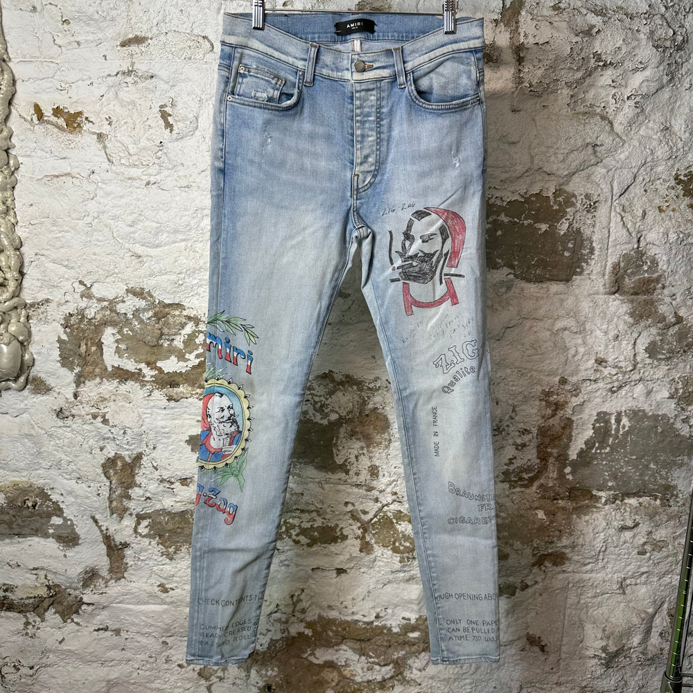 Amiri Zig Zag Light Blue Denim Jeans Sz 32