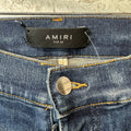 Amiri MX1 Black Leather Dark Blue Denim Jeans Sz 36