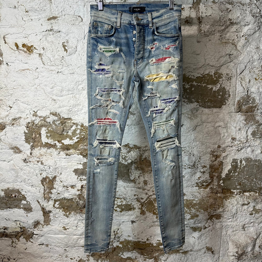 Amiri Multicolor Paisley Blue Denim Jeans Sz 28