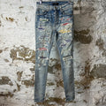 Amiri Multicolor Paisley Blue Denim Jeans Sz 28