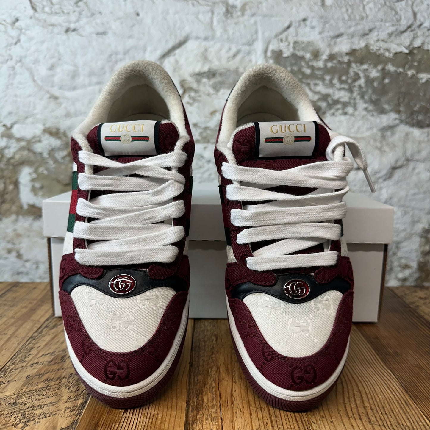 Gucci Screener GG Monogram Maroon White Sneaker Sz 8.5