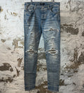 Amiri MX1 Gray Orange Plaid Blue Denim Jeans Sz 36 DS