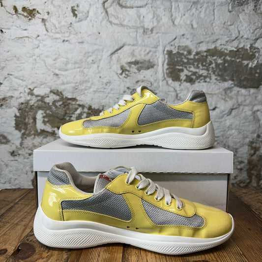 Prada Americas Cup Limone Patent Grey White Sneaker Sz 9.5