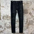 Amiri MX1 Black Leather Waxed Black Denim Jeans Sz 32
