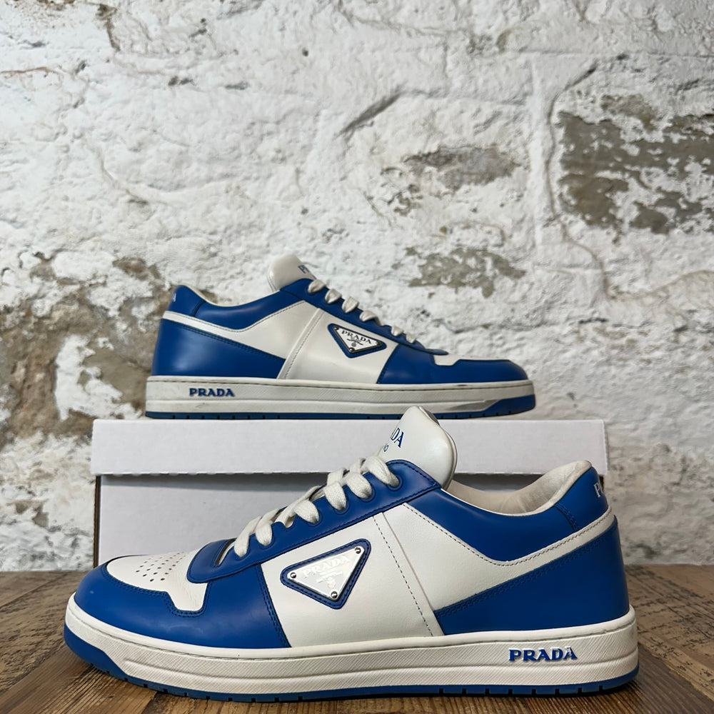 Prada Downtown Leather Blue White Sneaker Sz 9