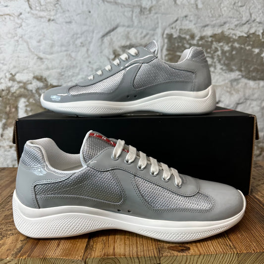 Prada Americas Cup Grey Patent White Sneaker Sz 9 DS