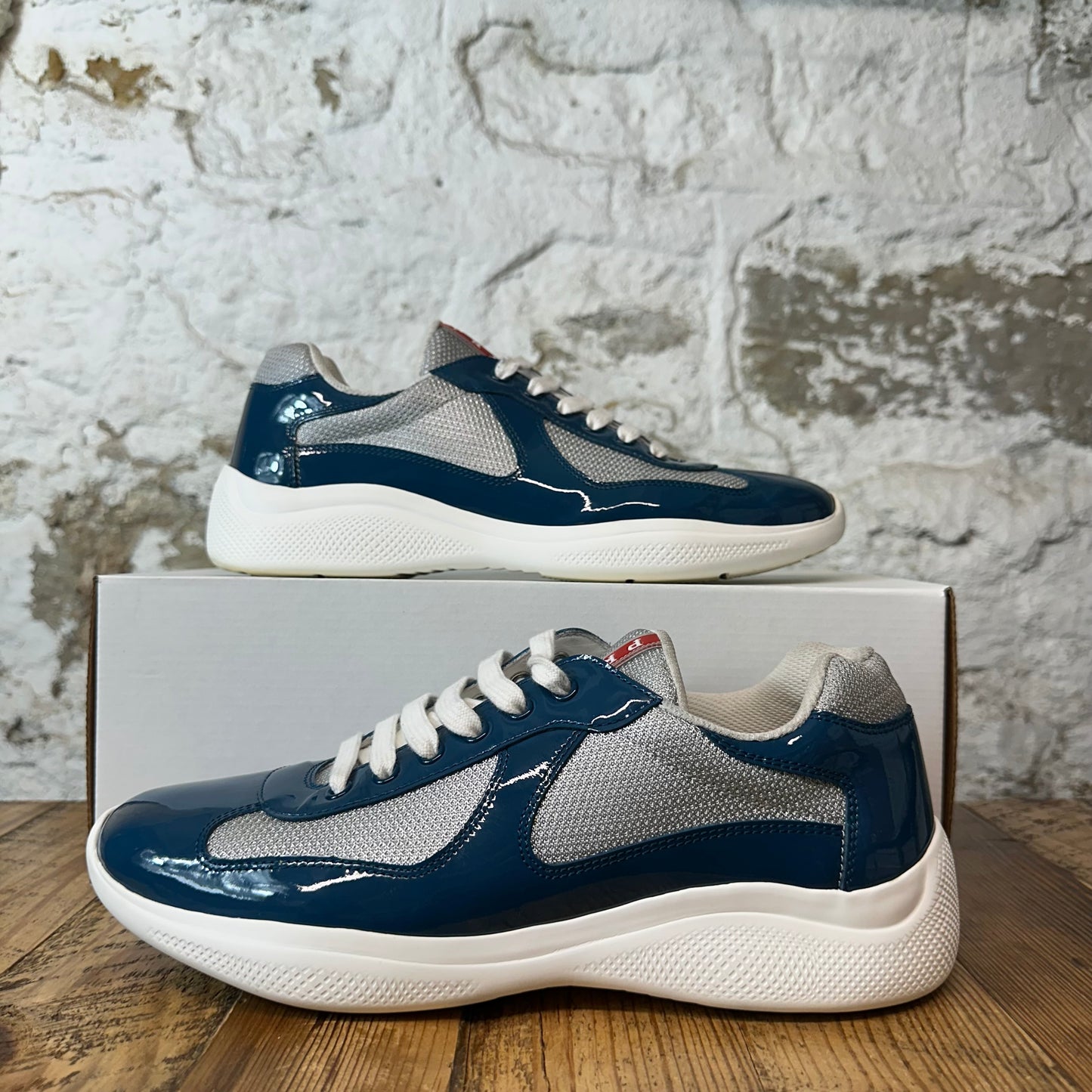 Prada Americas Cup Aviation Blue Grey White Sneaker Sz 8.5