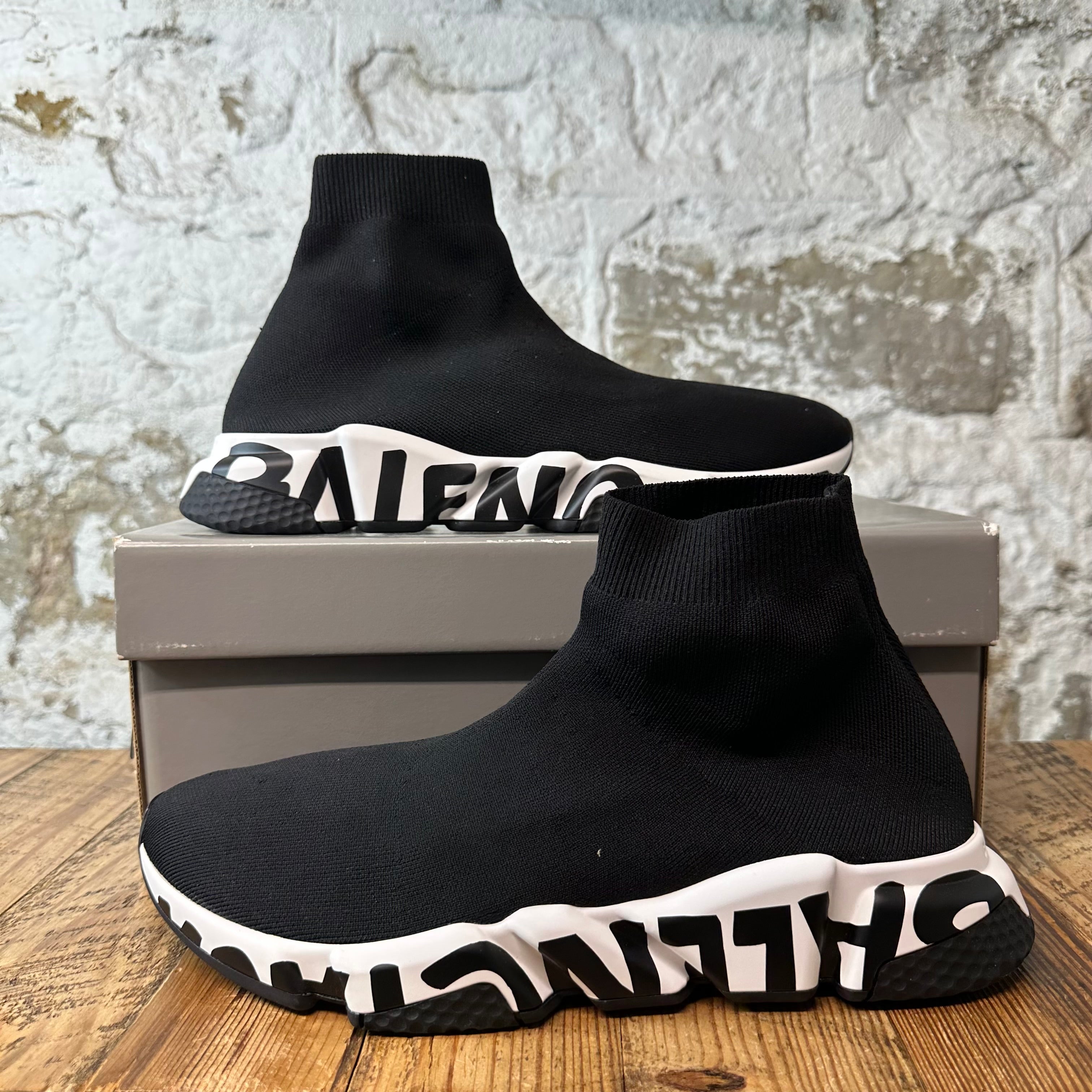 Balenciaga Sock Runner Black White Graffiti Sneaker DS