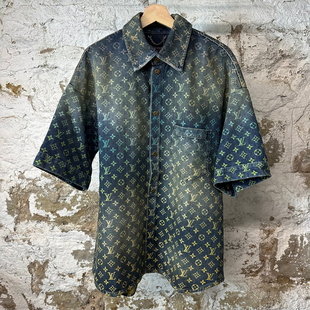 Louis Vuitton Watercolor Monogram Denim Button Up Shirt Sz L